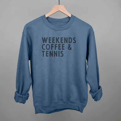 Weekends Coffee & Tennis Funny Sweatshirt in Indigo Blue – Ivy + Cloth