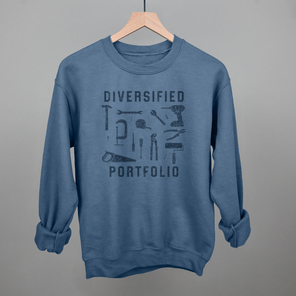 Diversified Portfolio Tools graphic crewneck sweatshirt in Indigo Blue