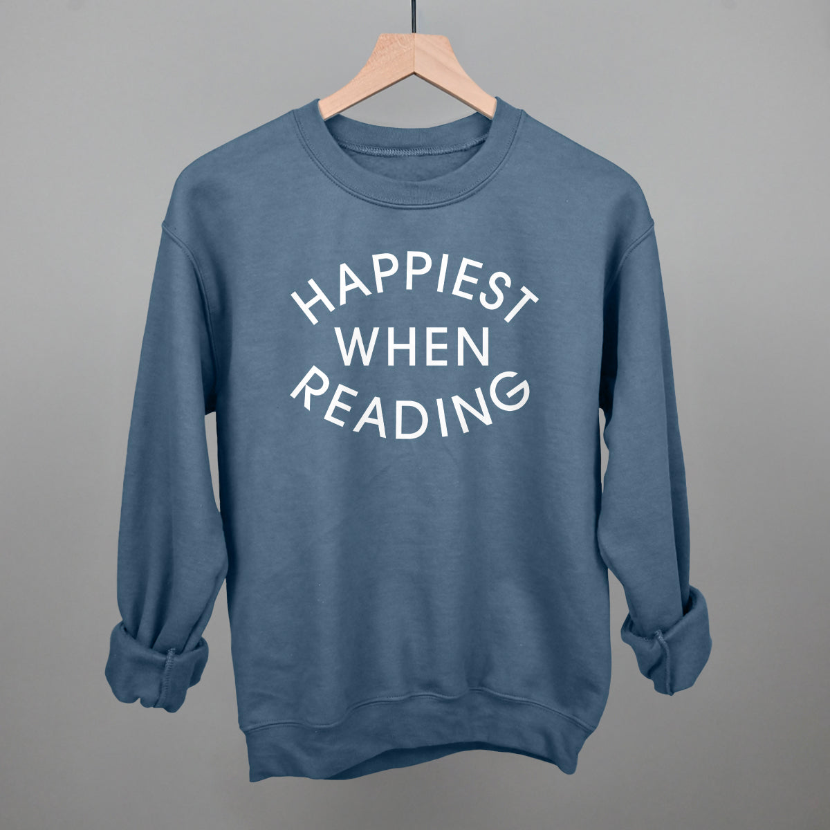 Happiest When Reading (White) Funny Sweatshirt in Indigo Blue – Ivy + Cloth