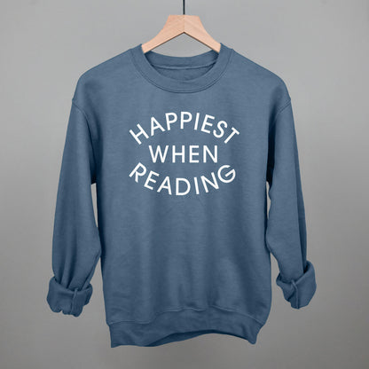 Happiest When Reading (White) Funny Sweatshirt in Indigo Blue – Ivy + Cloth