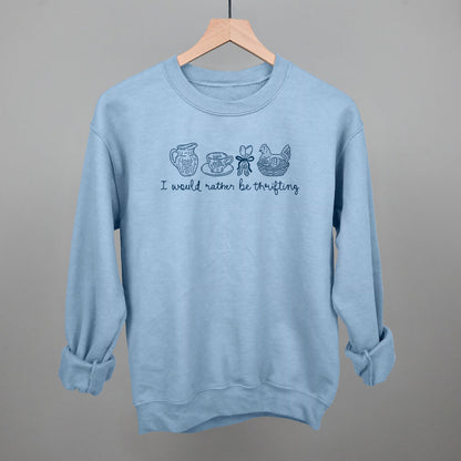 I Would Rather Be Thrifting graphic crewneck sweatshirt in Light Blue
