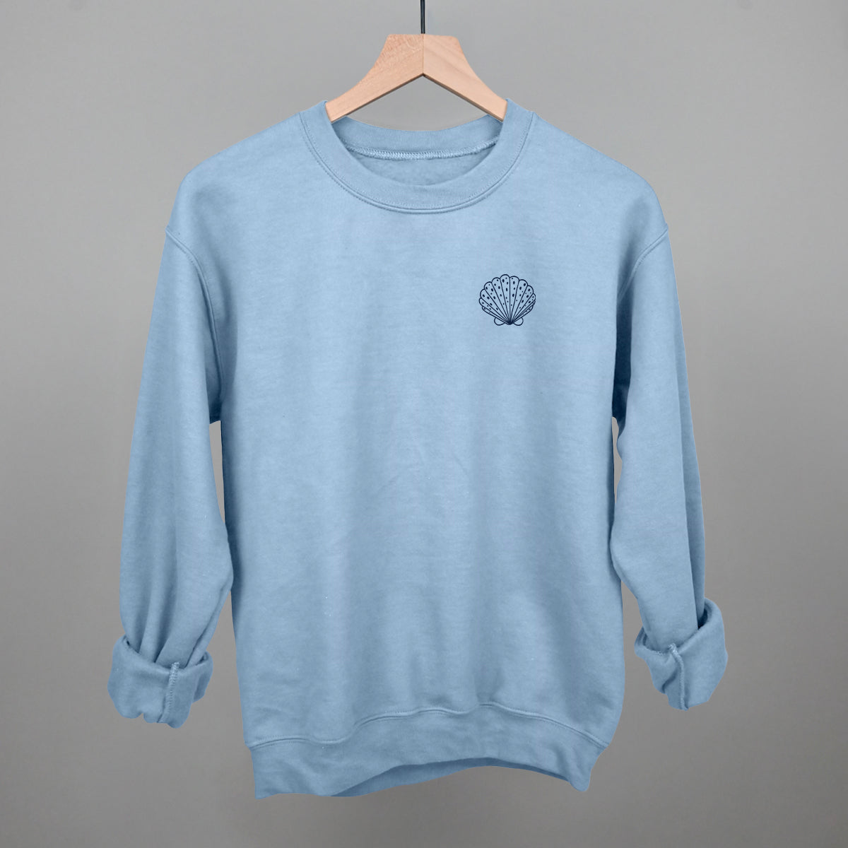Speckled Seashell (Navy Blue) (Left Chest) Funny Sweatshirt in Light Blue – Ivy + Cloth