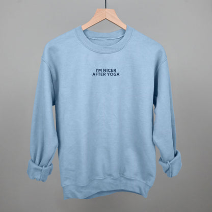 I'm Nicer After Yoga Funny Sweatshirt in Light Blue – Ivy + Cloth