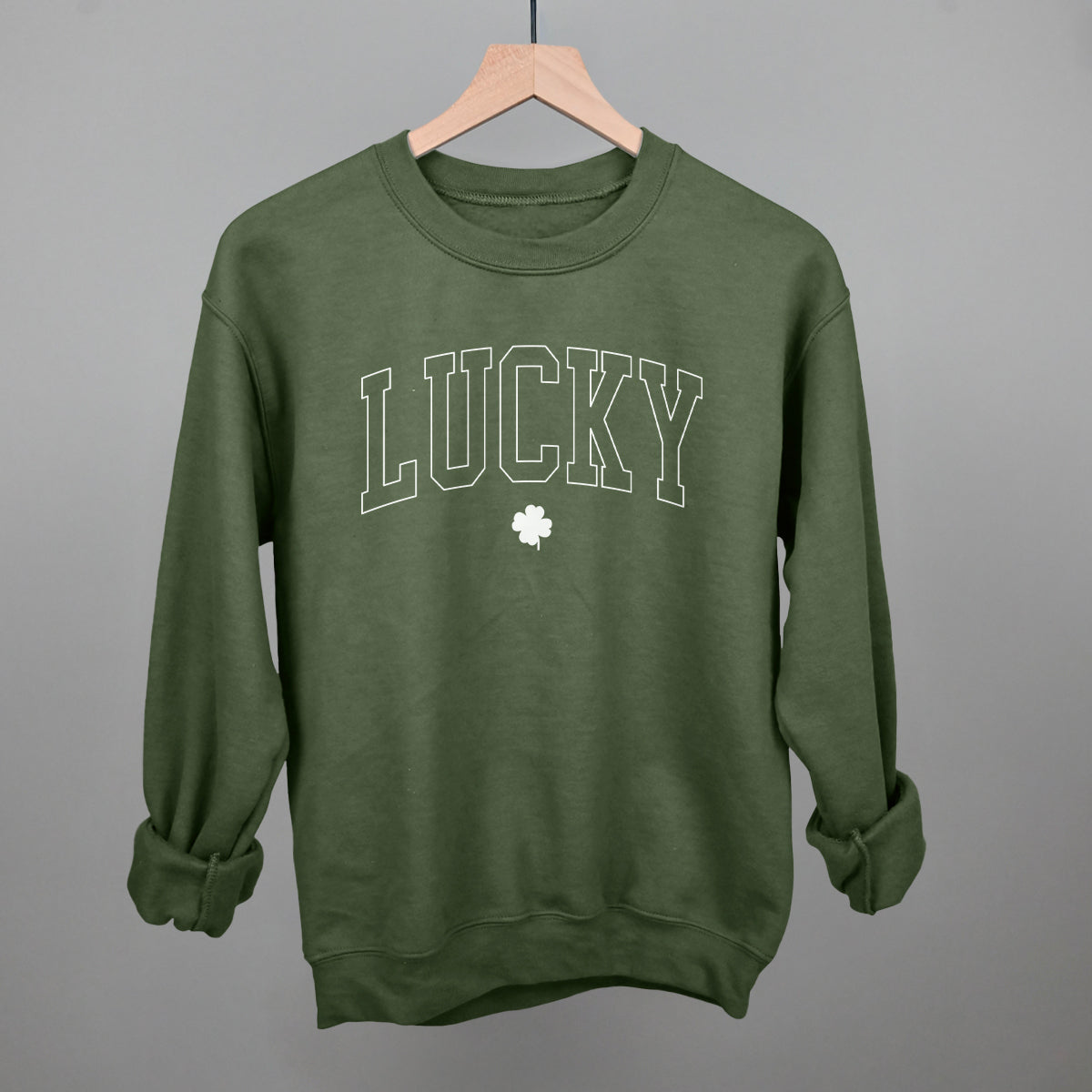 Lucky Clover (Collegiate) Funny Sweatshirt in Military Green – Ivy + Cloth