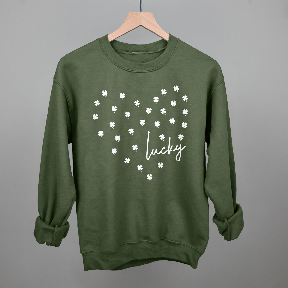 Lucky (Heart Shamrocks) Funny Sweatshirt in Military Green – Ivy + Cloth