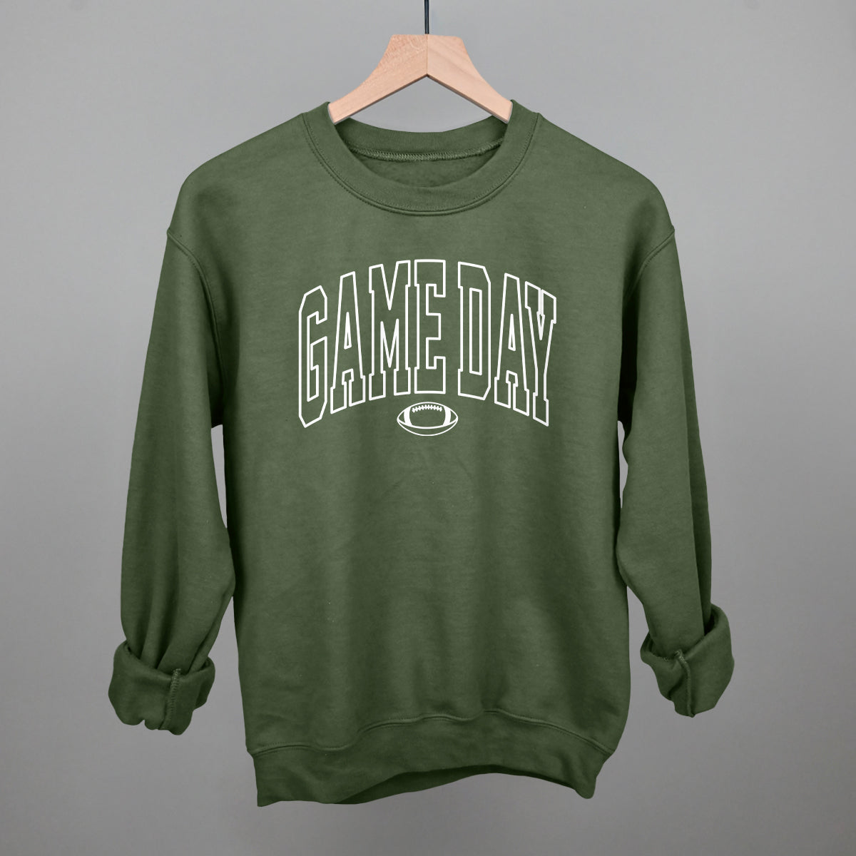 Game Day Outlined Arch Funny Sweatshirt in Military Green – Ivy + Cloth