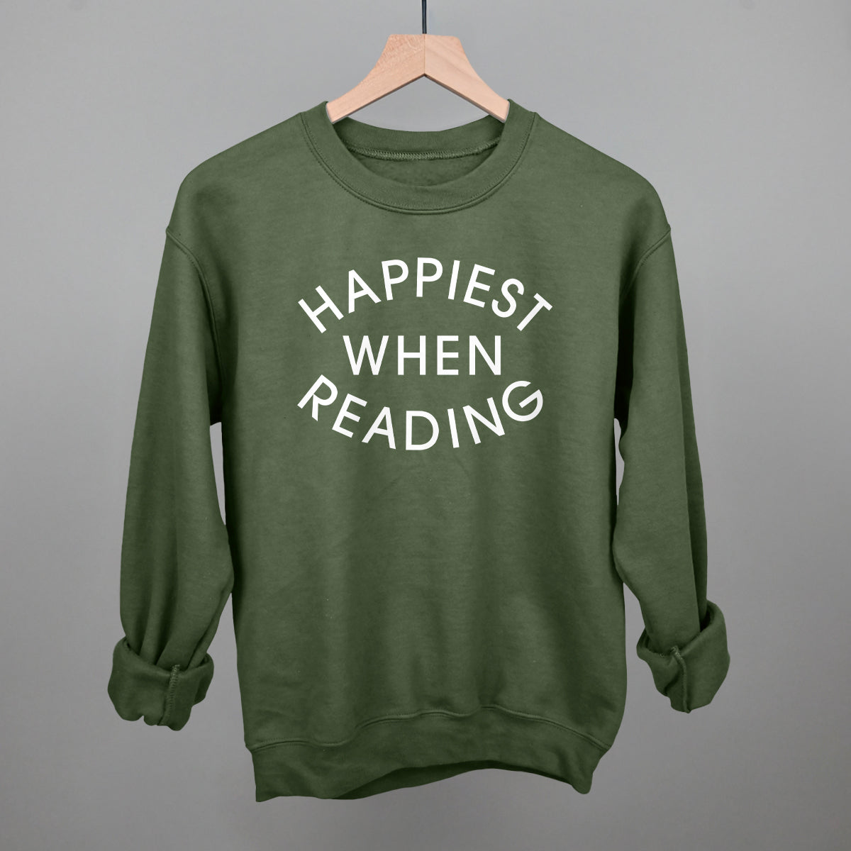 Happiest When Reading (White) Funny Sweatshirt in Military Green – Ivy + Cloth
