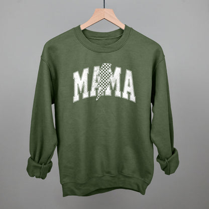 Mama Lightning Bolt Checkered graphic crewneck sweatshirt in Military Green