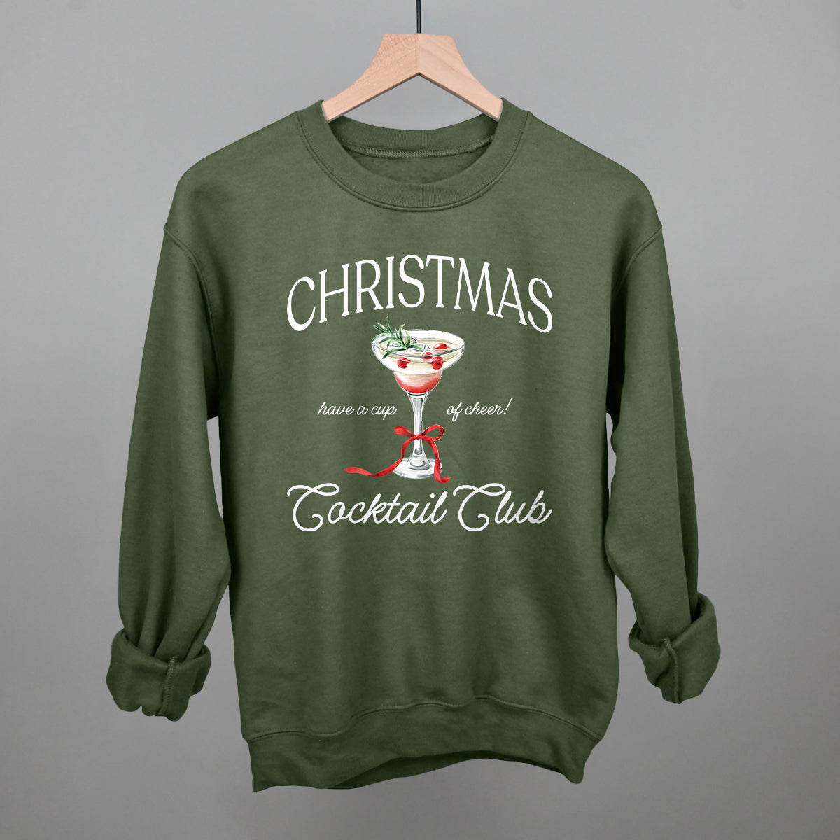 Christmas Cocktail Club Funny Sweatshirt in Military Green – Ivy + Cloth