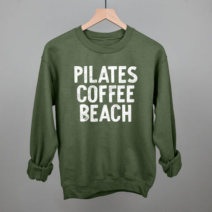 Pilates, Coffee, Beach graphic crewneck sweatshirt in Military Green