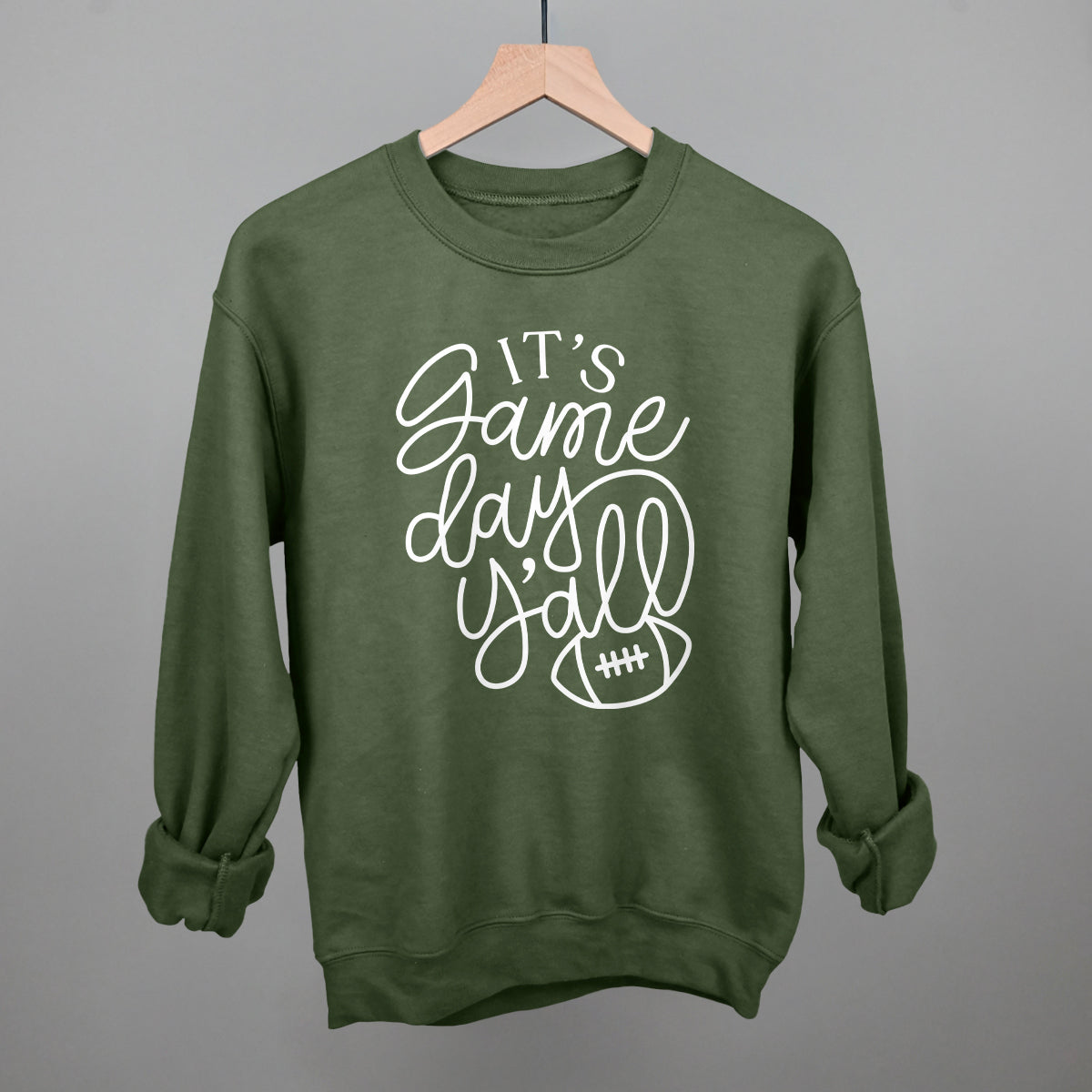 It's Game Day Y'all Football graphic crewneck sweatshirt in Military Green
