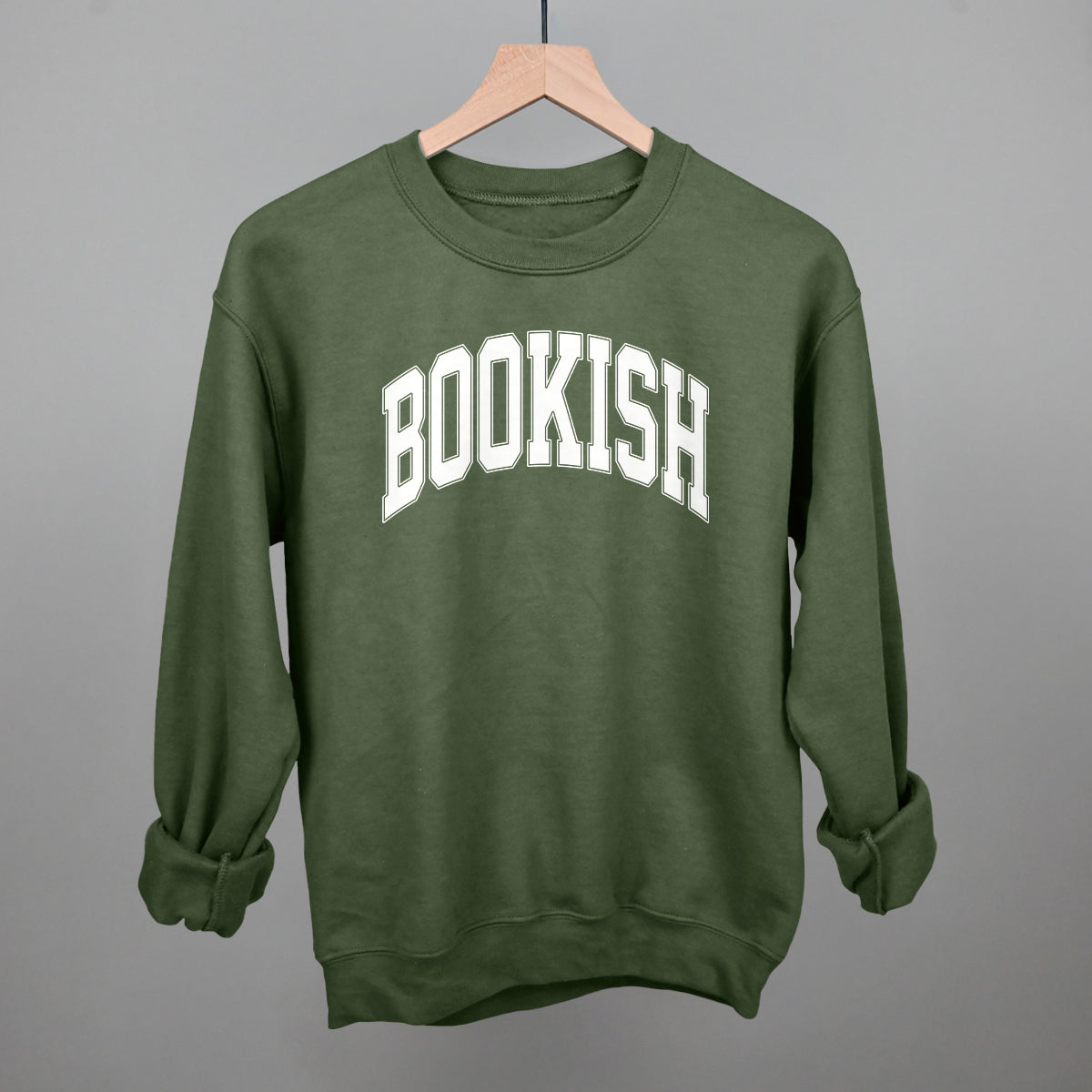 Bookish Book Lover graphic crewneck sweatshirt in Military Green