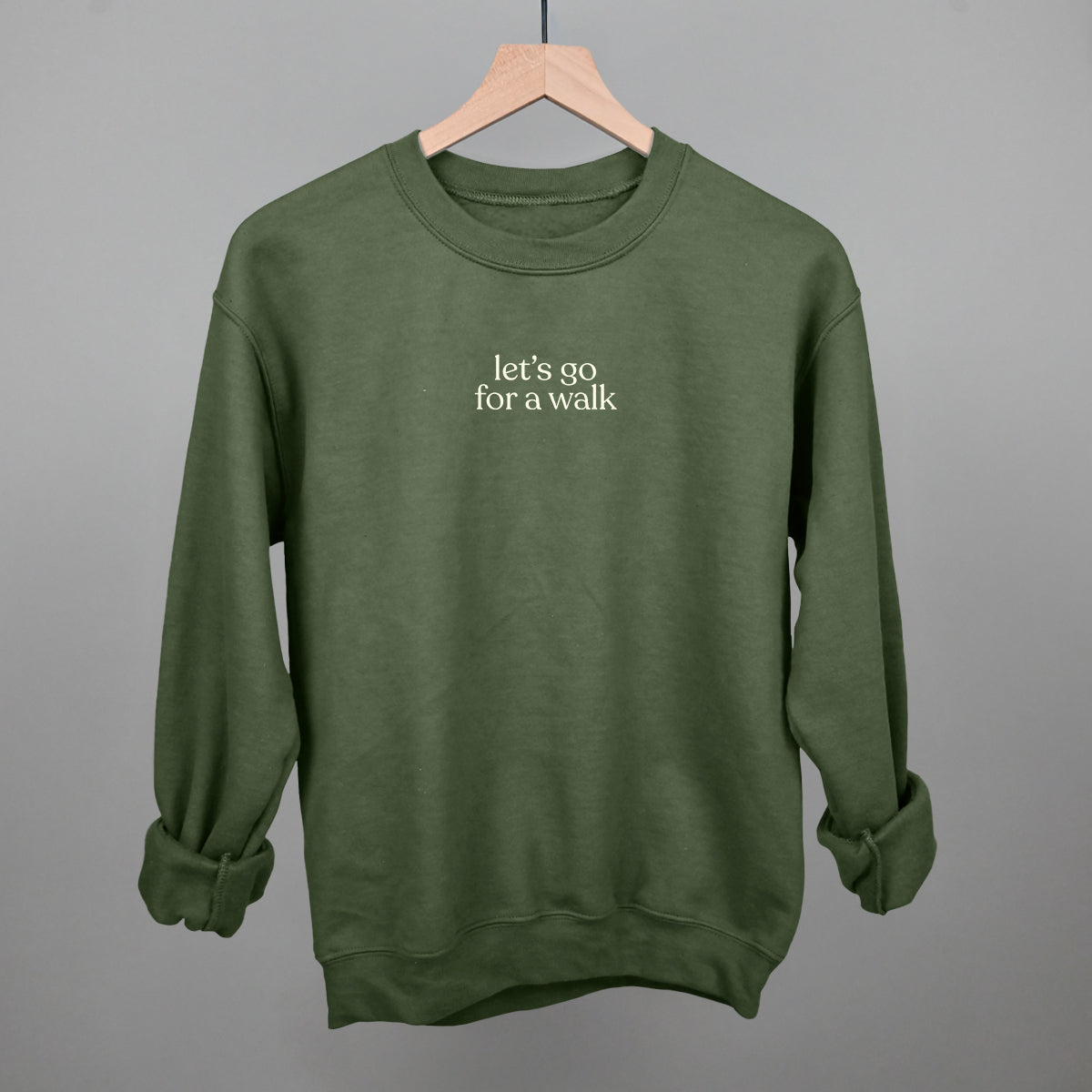 Let's Go For A Walk graphic crewneck sweatshirt in Military Green
