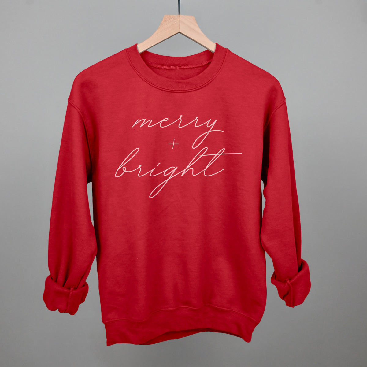 Merry And Bright White Script Funny Sweatshirt in Red – Ivy + Cloth
