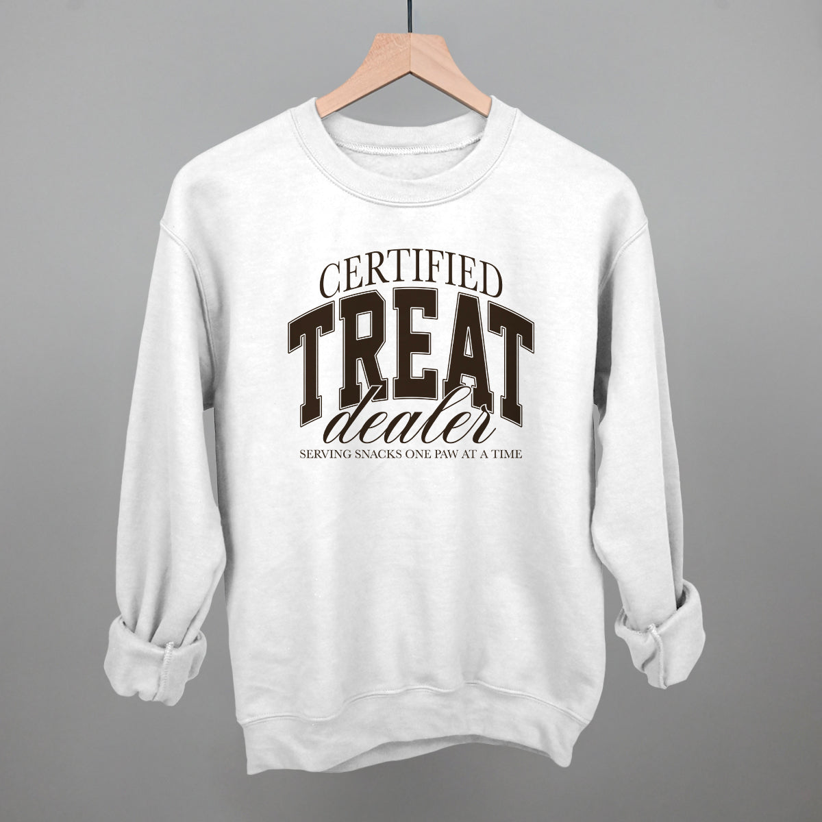 Certified Treat Dealer graphic crewneck sweatshirt in White