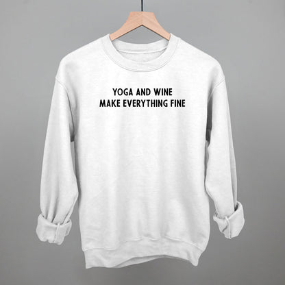 Yoga and Wine Make Everything Fine graphic crewneck sweatshirt in White