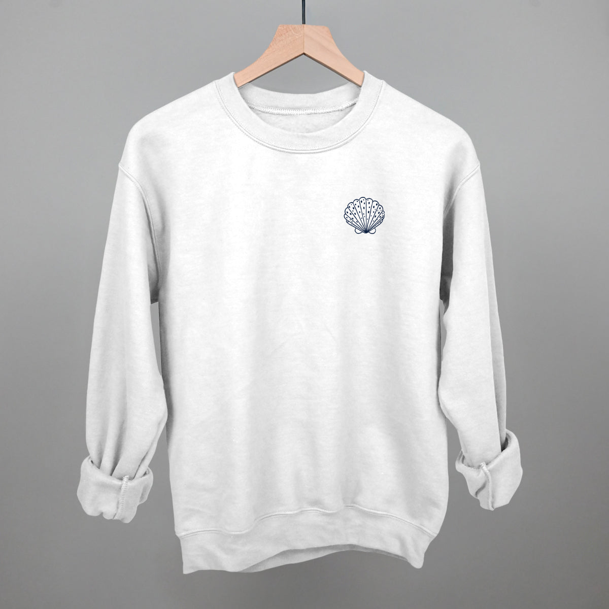 Speckled Seashell (Navy Blue) (Left Chest) Funny Sweatshirt in White – Ivy + Cloth