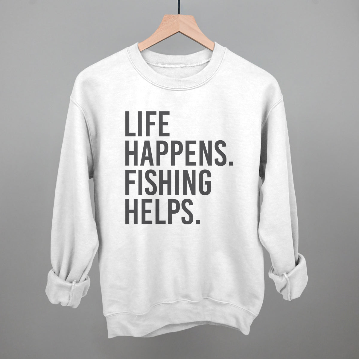 Life Happens Fishing Helps graphic crewneck sweatshirt in White