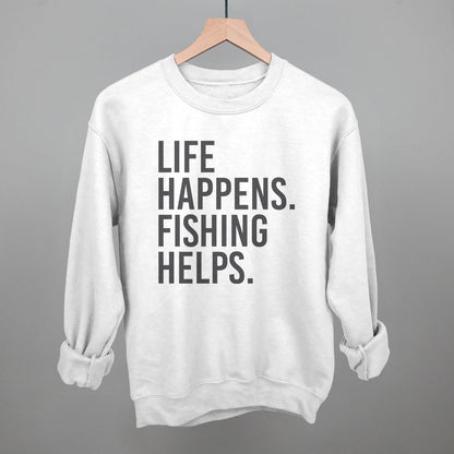Life Happens Fishing Helps graphic crewneck sweatshirt in White