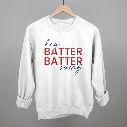 Hey Batter Batter Swing (Red + Navy) Funny Sweatshirt in White – Ivy + Cloth