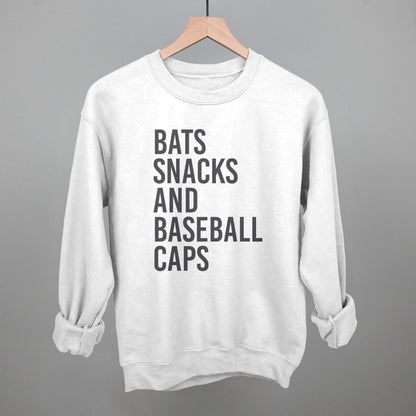 Bats, Snacks, And Baseball Caps Funny Sweatshirt in White – Ivy + Cloth