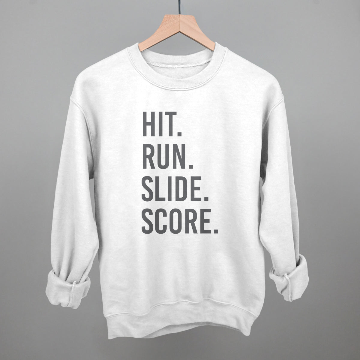 Hit Run Slide Score Baseball graphic crewneck sweatshirt in White