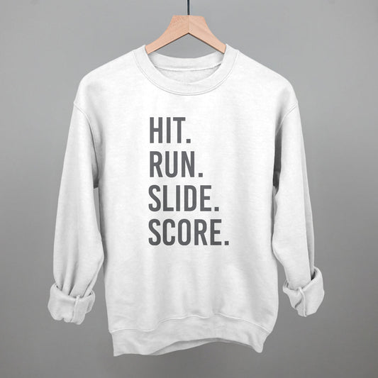 Hit Run Slide Score Baseball graphic crewneck sweatshirt in White