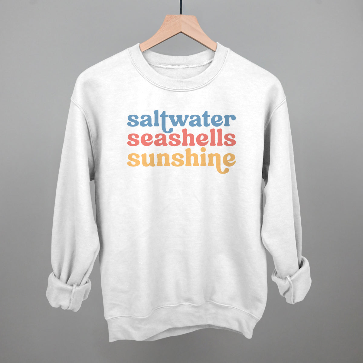 Saltwater, Seashells, Sunshine Beach graphic crewneck sweatshirt in White