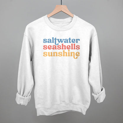 Saltwater, Seashells, Sunshine Beach graphic crewneck sweatshirt in White
