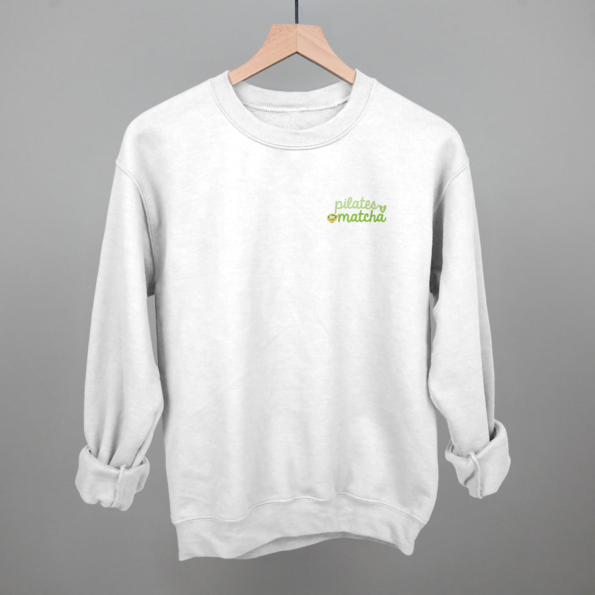 Pilates and Matcha Minimalist graphic crewneck sweatshirt in White