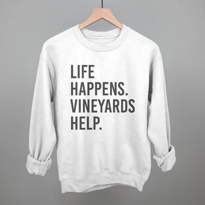 Life Happens Vineyards Help Wine graphic crewneck sweatshirt in White