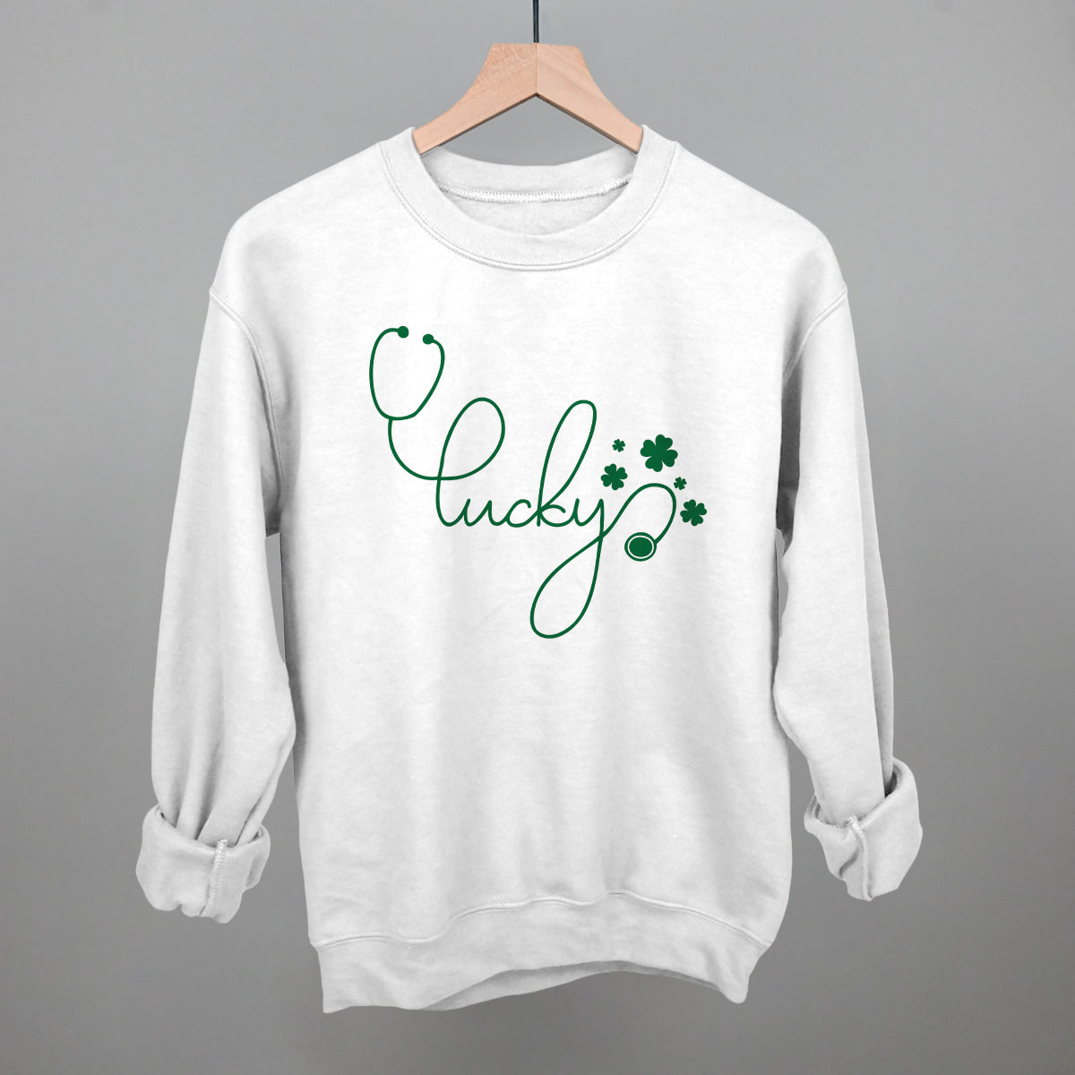 Lucky Script (Stethoscope) Funny Sweatshirt in White – Ivy + Cloth
