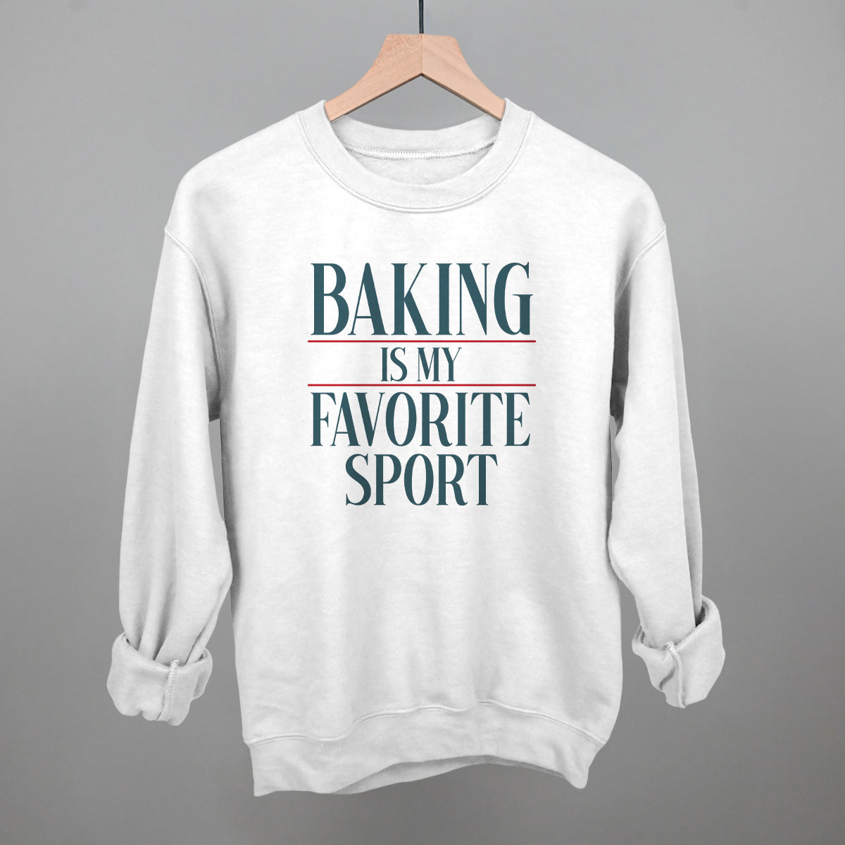 Baking Is My Favorite Sport graphic crewneck sweatshirt in White