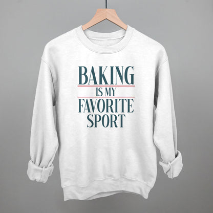 Baking Is My Favorite Sport graphic crewneck sweatshirt in White
