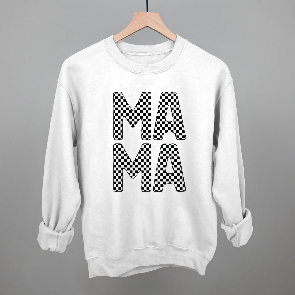 Mama Stacked Checkered Funny Sweatshirt in White – Ivy + Cloth