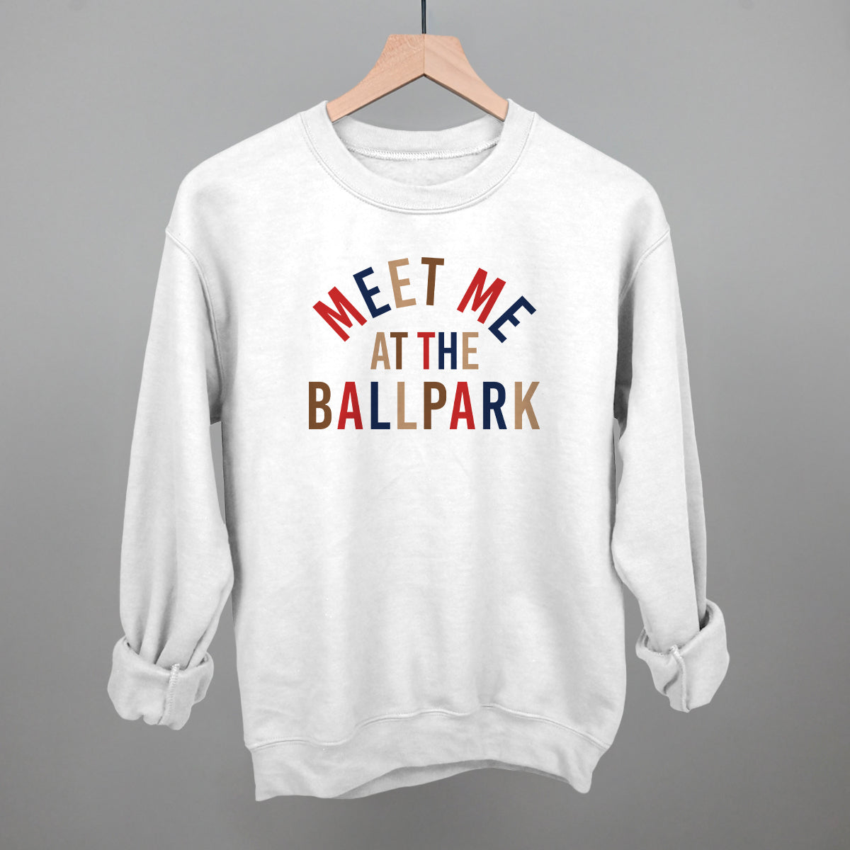 Meet Me At The Ballpark Baseball graphic crewneck sweatshirt in White