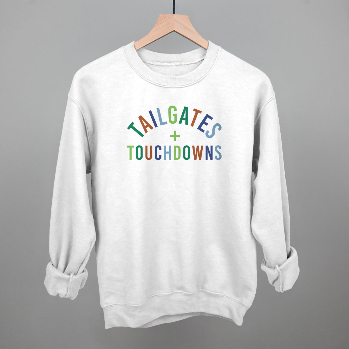 Tailgates and Touchdowns Football graphic crewneck sweatshirt in White