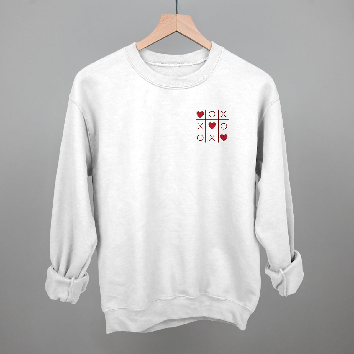 Tic Tac Toe Hearts Valentine's graphic crewneck sweatshirt in White