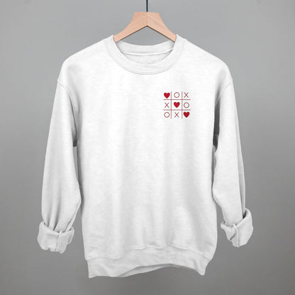 Tic Tac Toe Hearts Valentine's graphic crewneck sweatshirt in White