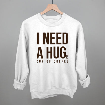 I Need A Hug (Coffee) graphic crewneck sweatshirt in White