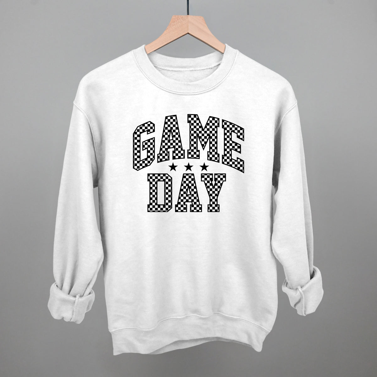 Game Day Checkered Arch Funny Sweatshirt in White – Ivy + Cloth