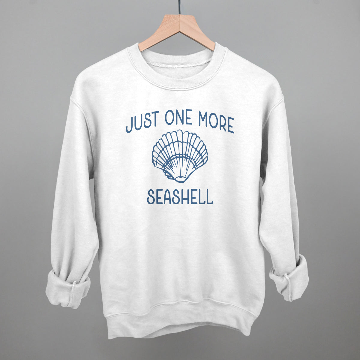 Just One More Seashell Beach graphic crewneck sweatshirt in White