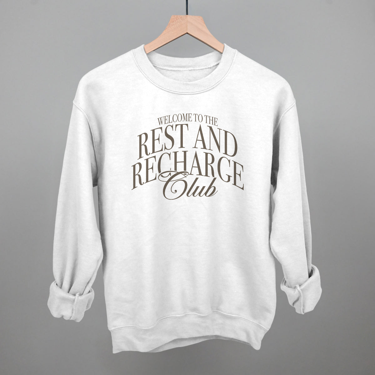 Rest and Recharge Club graphic crewneck sweatshirt in White
