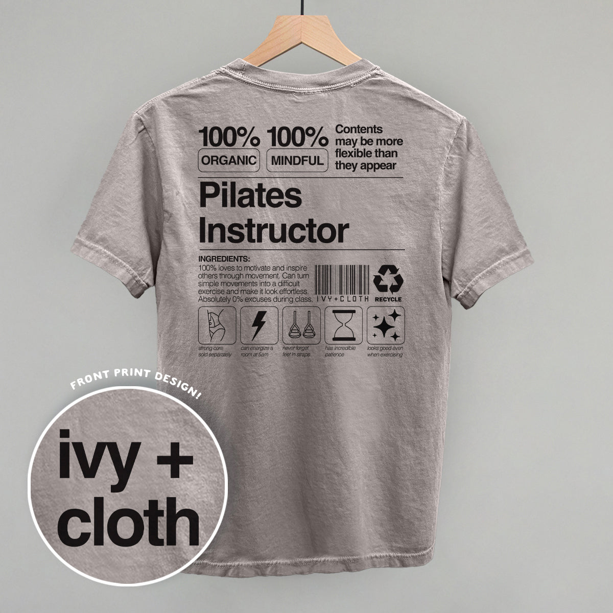 Pilates Instructor Nutrition Facts (Back Print) Funny Shirt & Sweatshirt in Grey – Ivy + Cloth