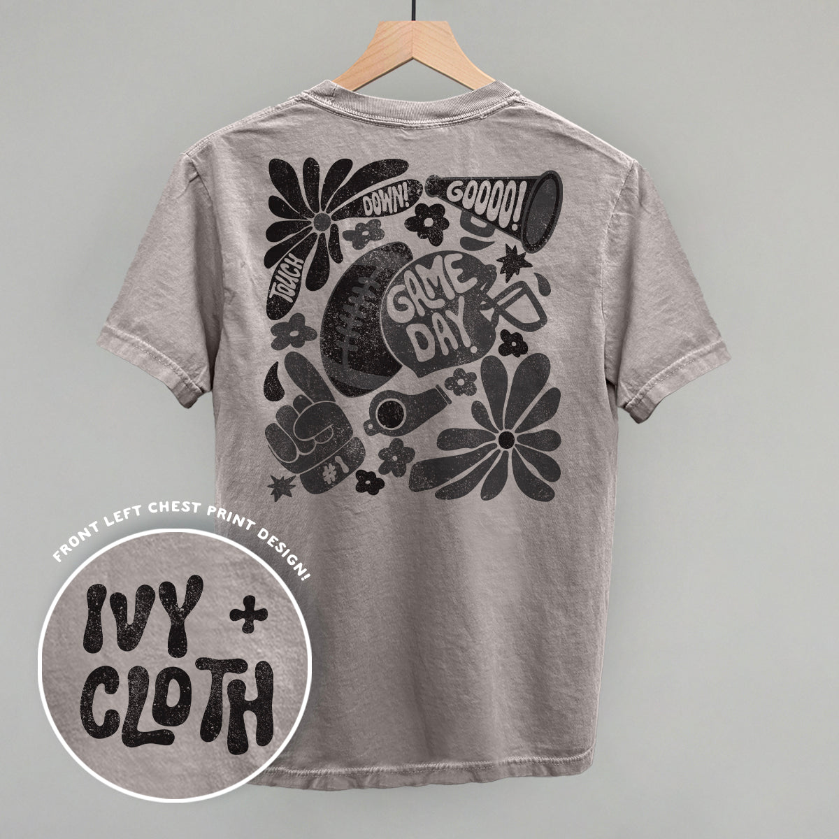 Floral Game Day Football graphic top in Grey
