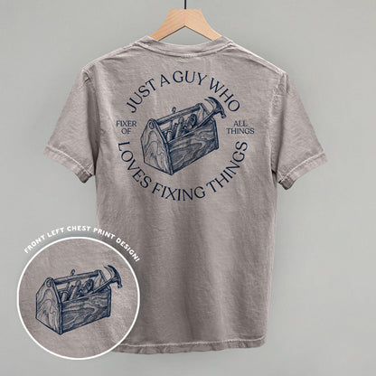 Just A Guy Who Loves Fixing Things (Back Print) Funny Shirt & Sweatshirt in Grey – Ivy + Cloth