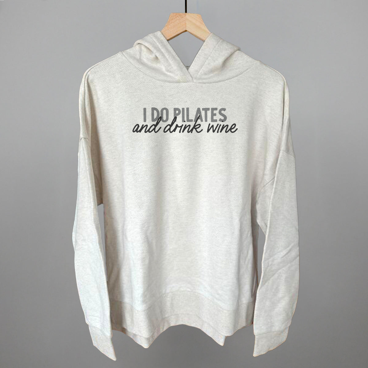 I Do Pilates and Drink Wine graphic top in Heather Almond
