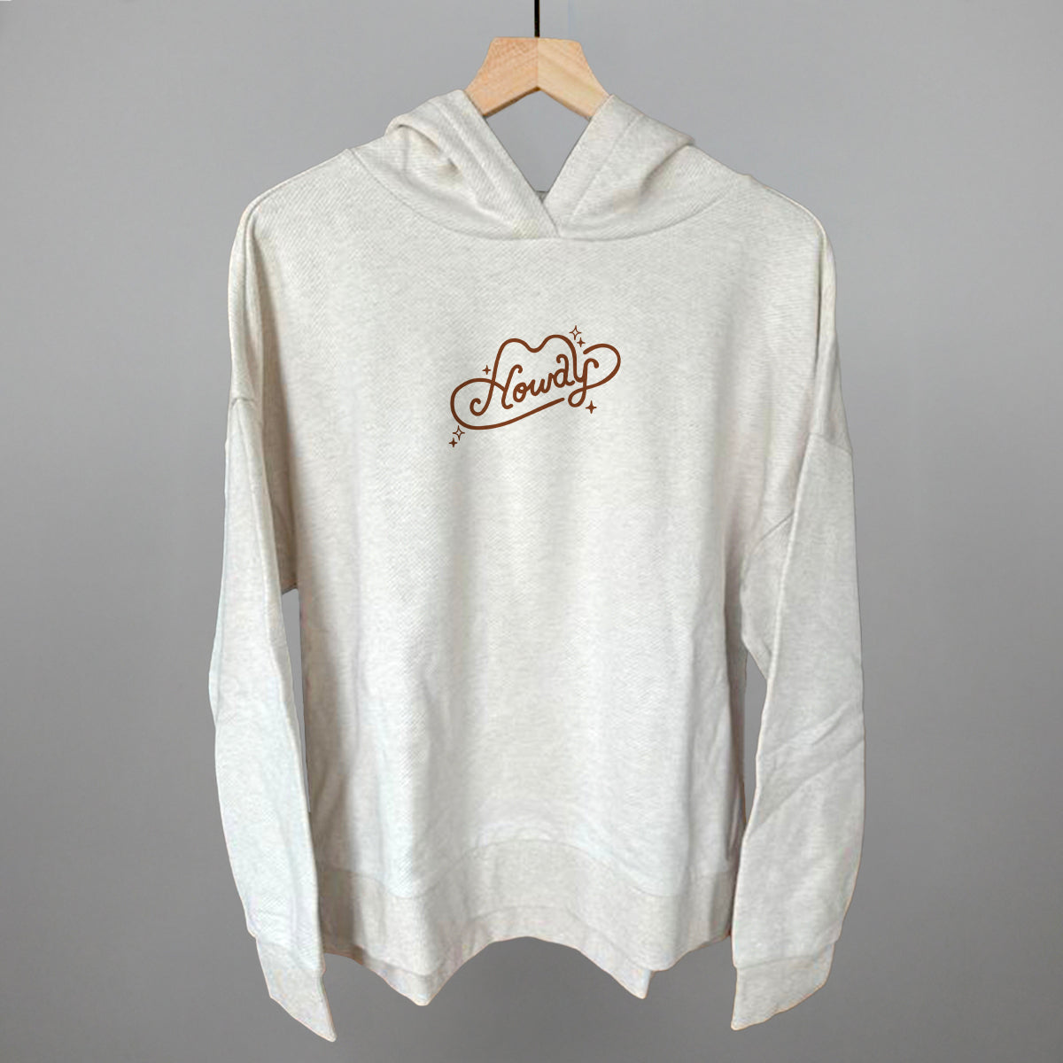 Howdy (Hat + Sparkles) Funny Terry Hoodie in Heather Almond – Ivy + Cloth