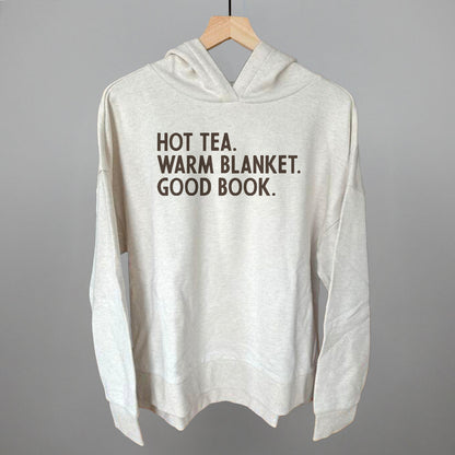 Hot Tea, Warm Blanket, Good Book Cozy graphic top in Heather Almond
