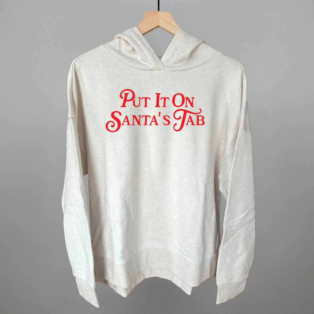 Put It On Santa's Tab (Red) Funny Terry Hoodie in Heather Almond – Ivy + Cloth